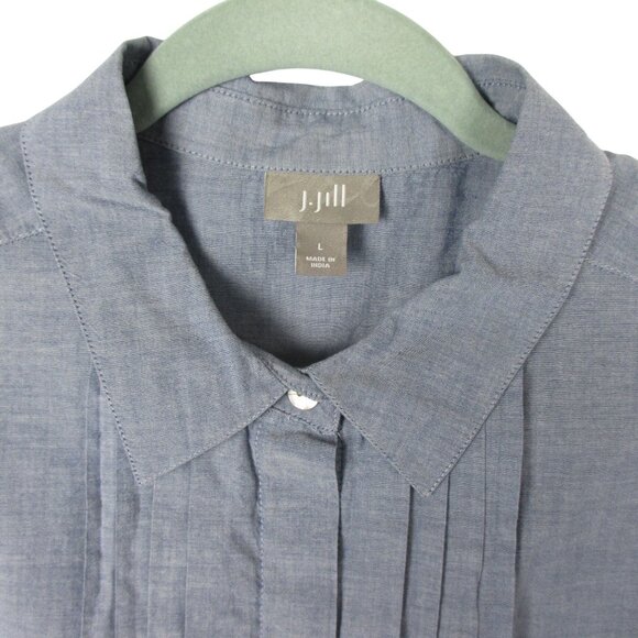 J Jill Blouse Pin Tuck Cotton Pleated Front Lightweight Size L Casual Career - Picture 4 of 6